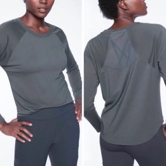 Athleta Topanga Long-Sleeve Athletic Top, Gray, XXS, EUC - Picture 1 of 9